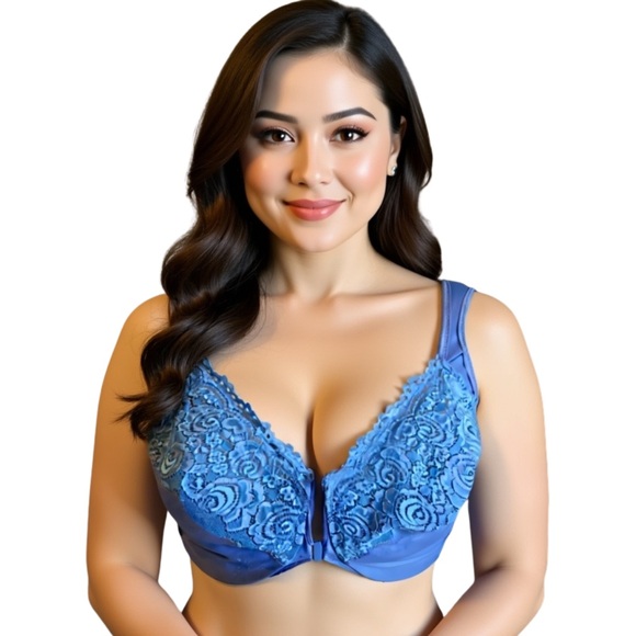 Glamorise 42H Blue Lace Front Close Underwire Bra NWOT - Picture 1 of 5